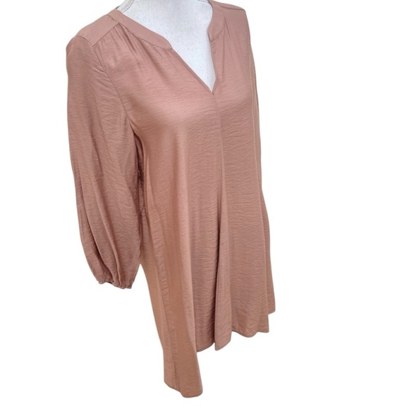 Glam split neck mocha 3/4 balloon sleeve casual dress high low hem size medium - Picture 3 of 10